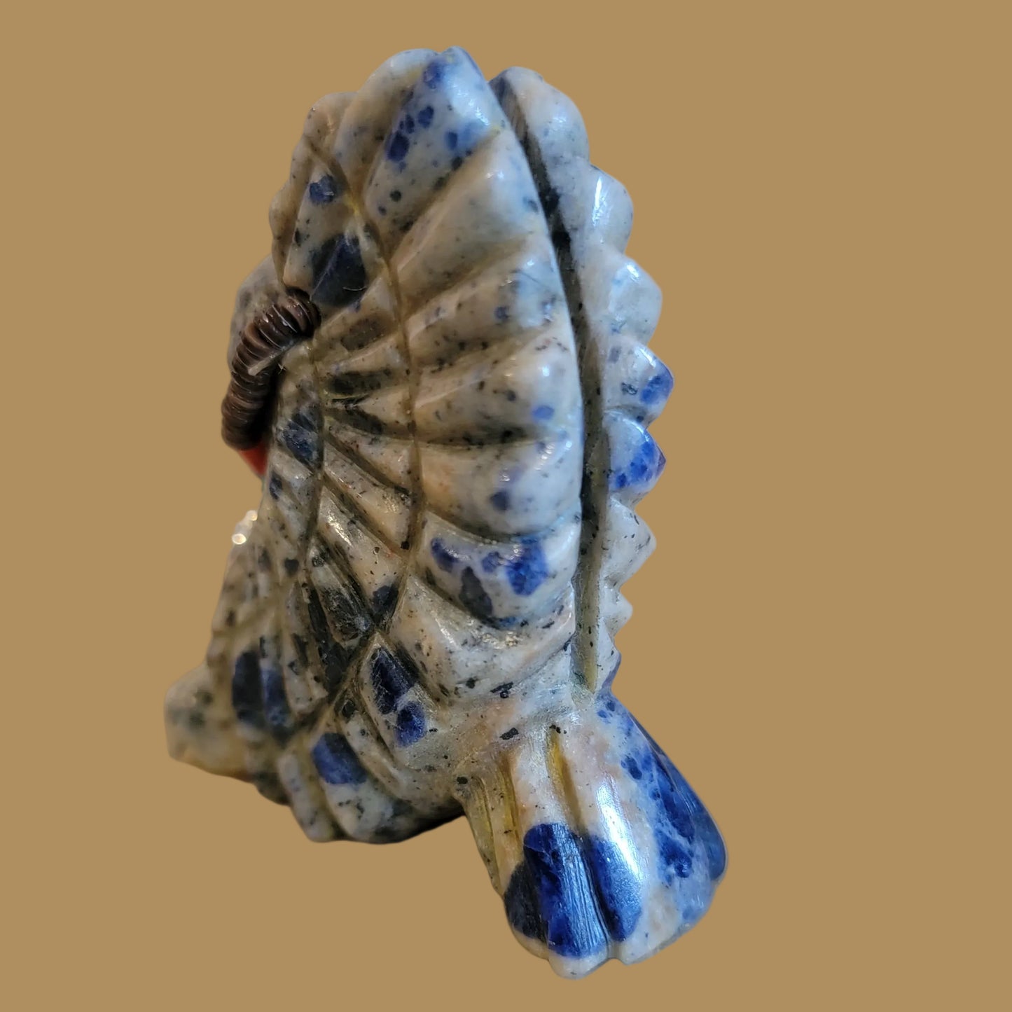 Sodalite Hawk with Sterling Silver Pendant and Beautiful Hawk Eyes Zuni Fetish