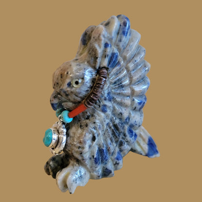 Sodalite Hawk with Sterling Silver Pendant and Beautiful Hawk Eyes Zuni Fetish