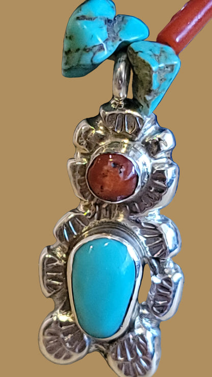 Howling Sodalite Coyote W/ Sterling Bear Necklace Zuni Fetish