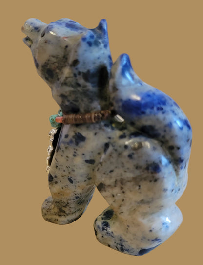 Howling Sodalite Coyote W/ Sterling Bear Necklace Zuni Fetish