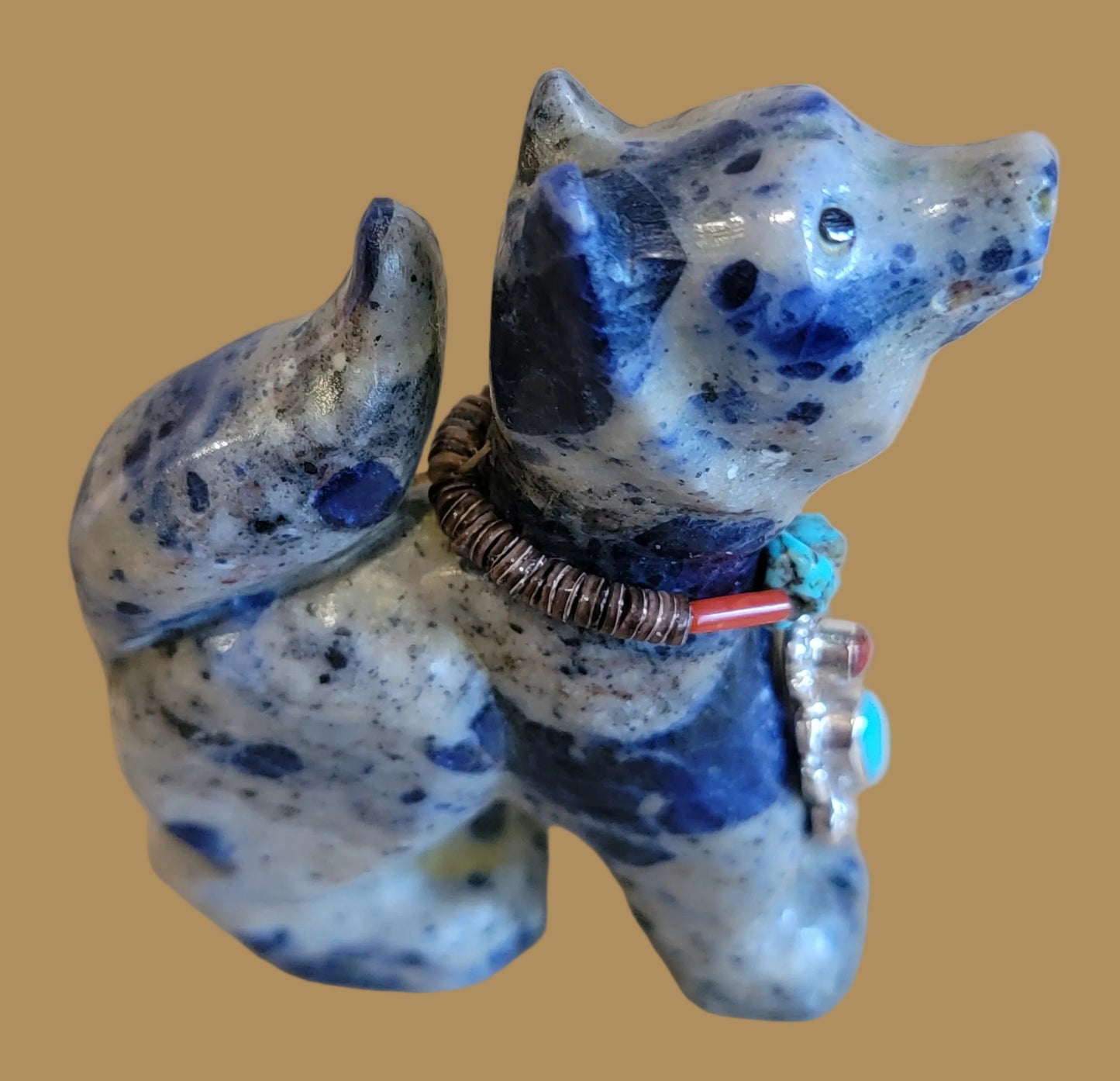 Howling Sodalite Coyote W/ Sterling Bear Necklace Zuni Fetish