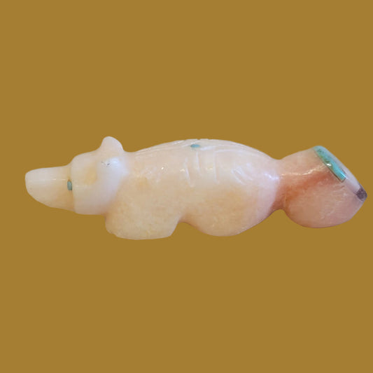 Peach Alabaster Fox w/ Inlaid Tail Zuni Fetish