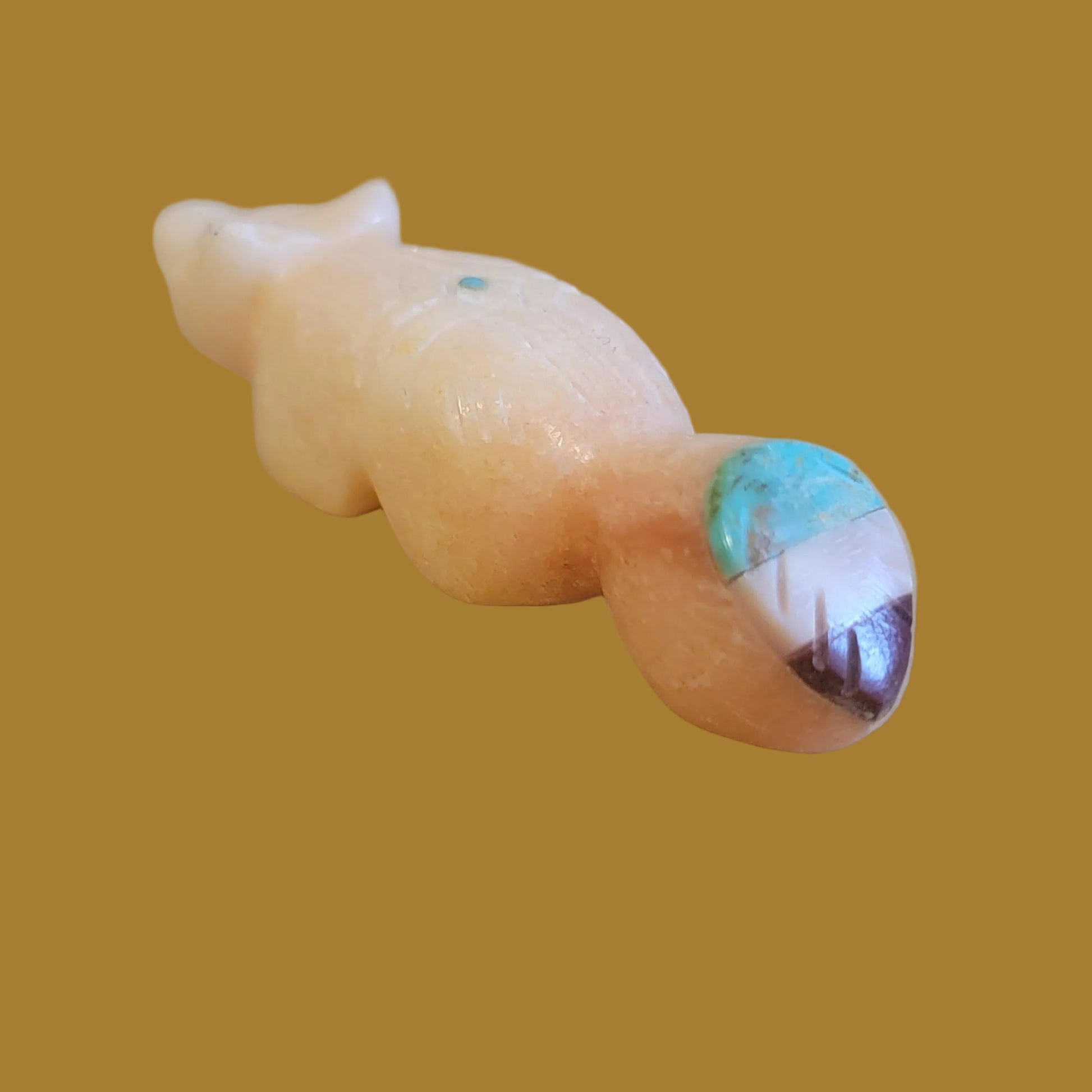 Peach Alabaster Fox w/ Inlaid Tail Zuni Fetish