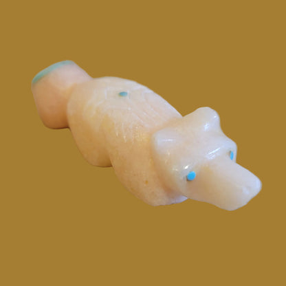 Peach Alabaster Fox w/ Inlaid Tail Zuni Fetish