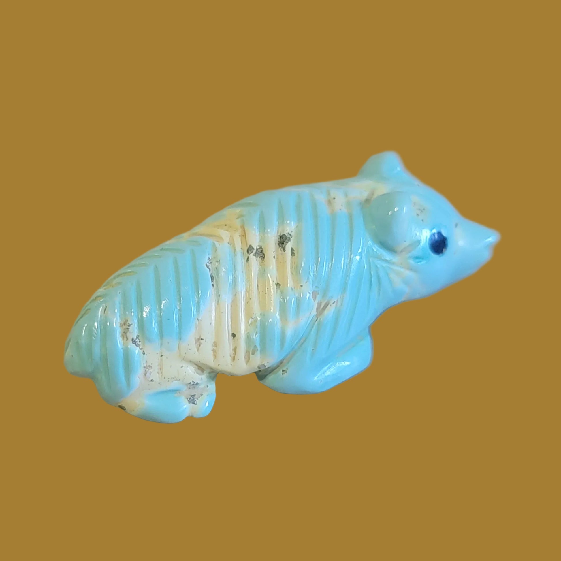 Natural Fox Turquoise Furry Navajo Badger Zuni Fetish