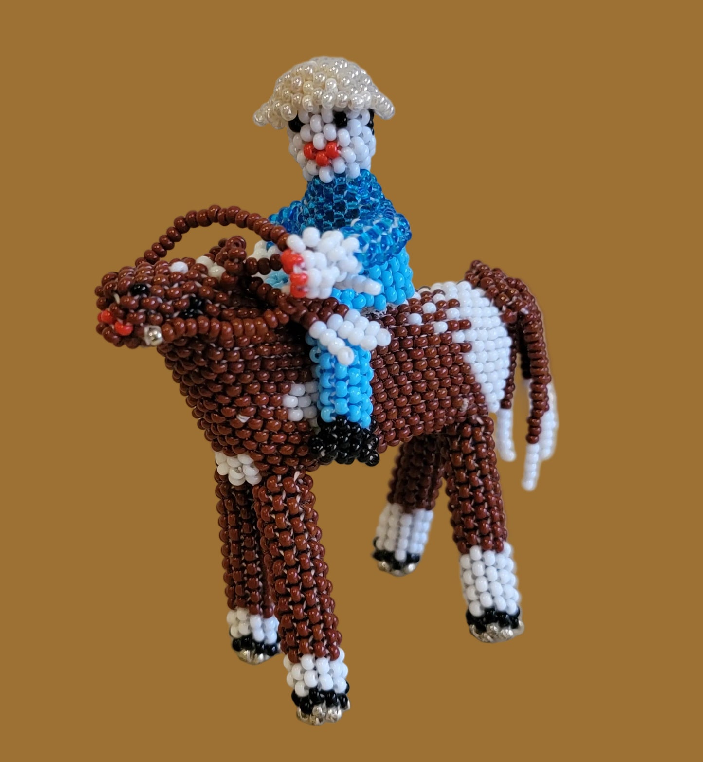 Fully Beaded Zuni Horse and Rider Indian Beadwork