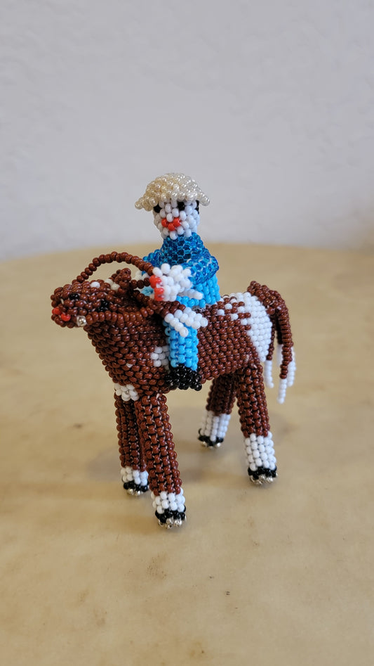 Fully Beaded Zuni Horse and Rider Indian Beadwork