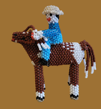 Fully Beaded Zuni Horse and Rider Indian Beadwork