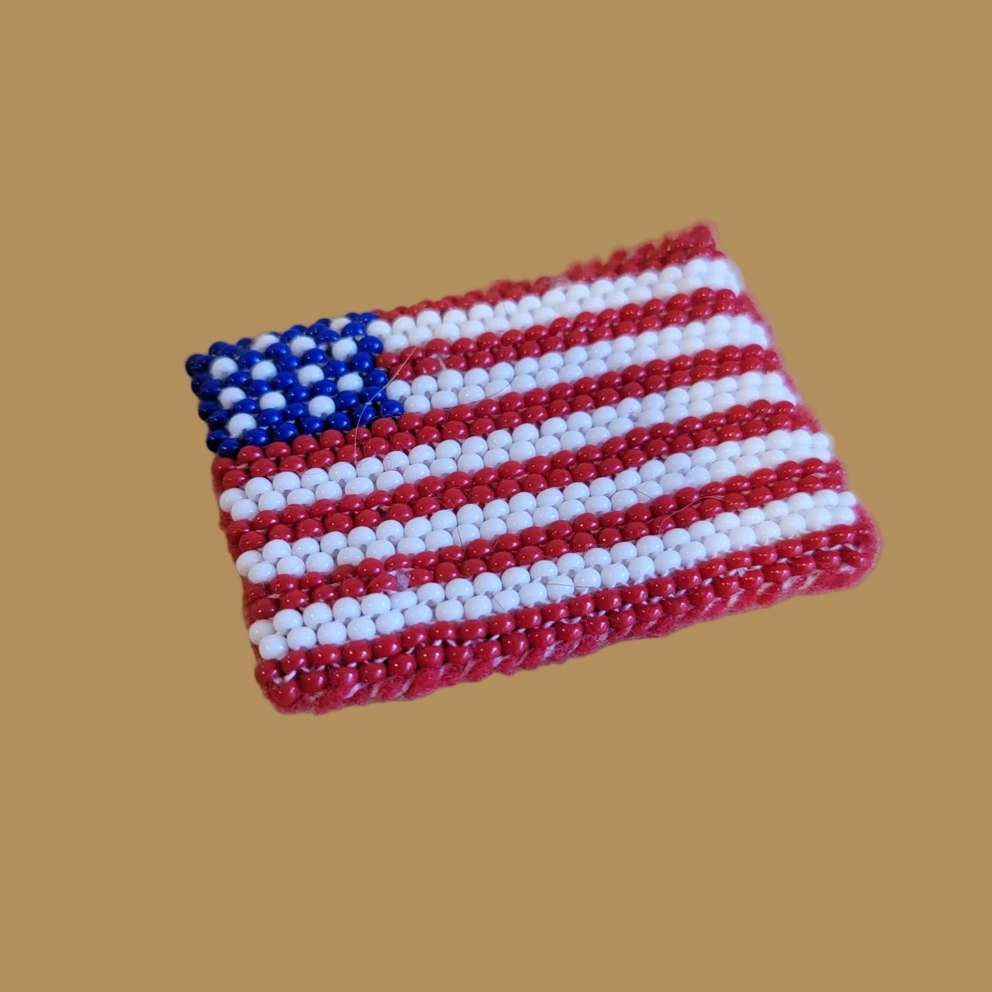 Beaded American Flag Pouch/Necklace with Matching Pin/Hatpin Indian Beadwork