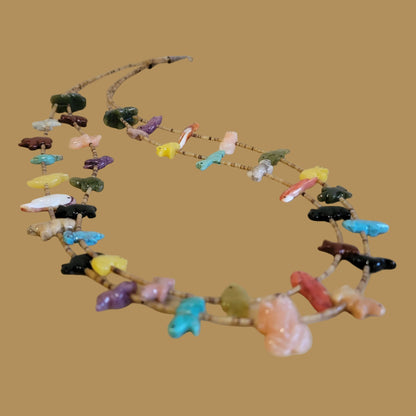 Double Strand Navajo Multi Stone and Shell Zuni Fetish Necklace