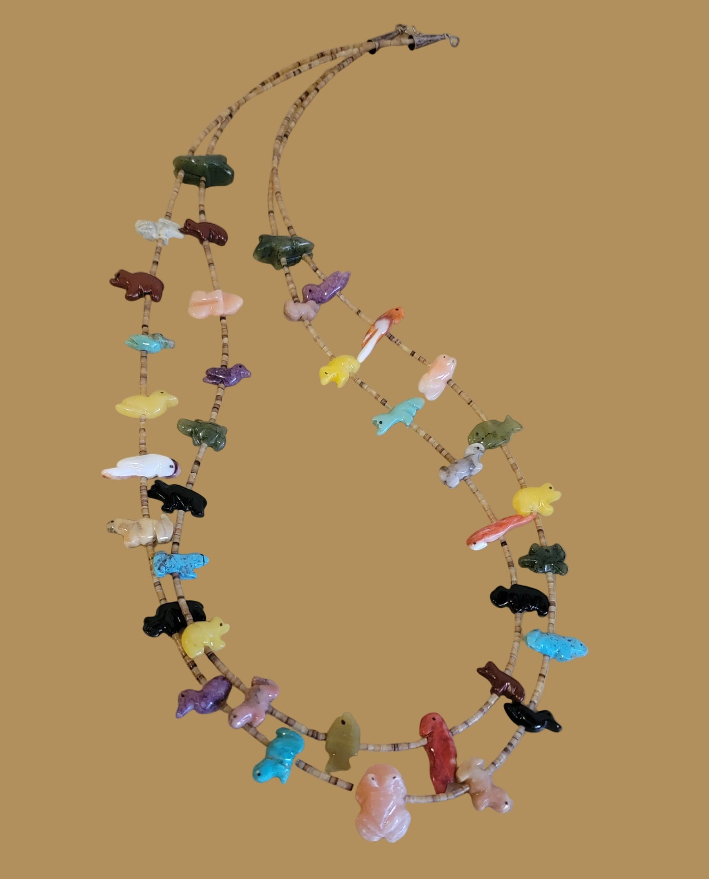 Double Strand Navajo Multi Stone and Shell Zuni Fetish Necklace