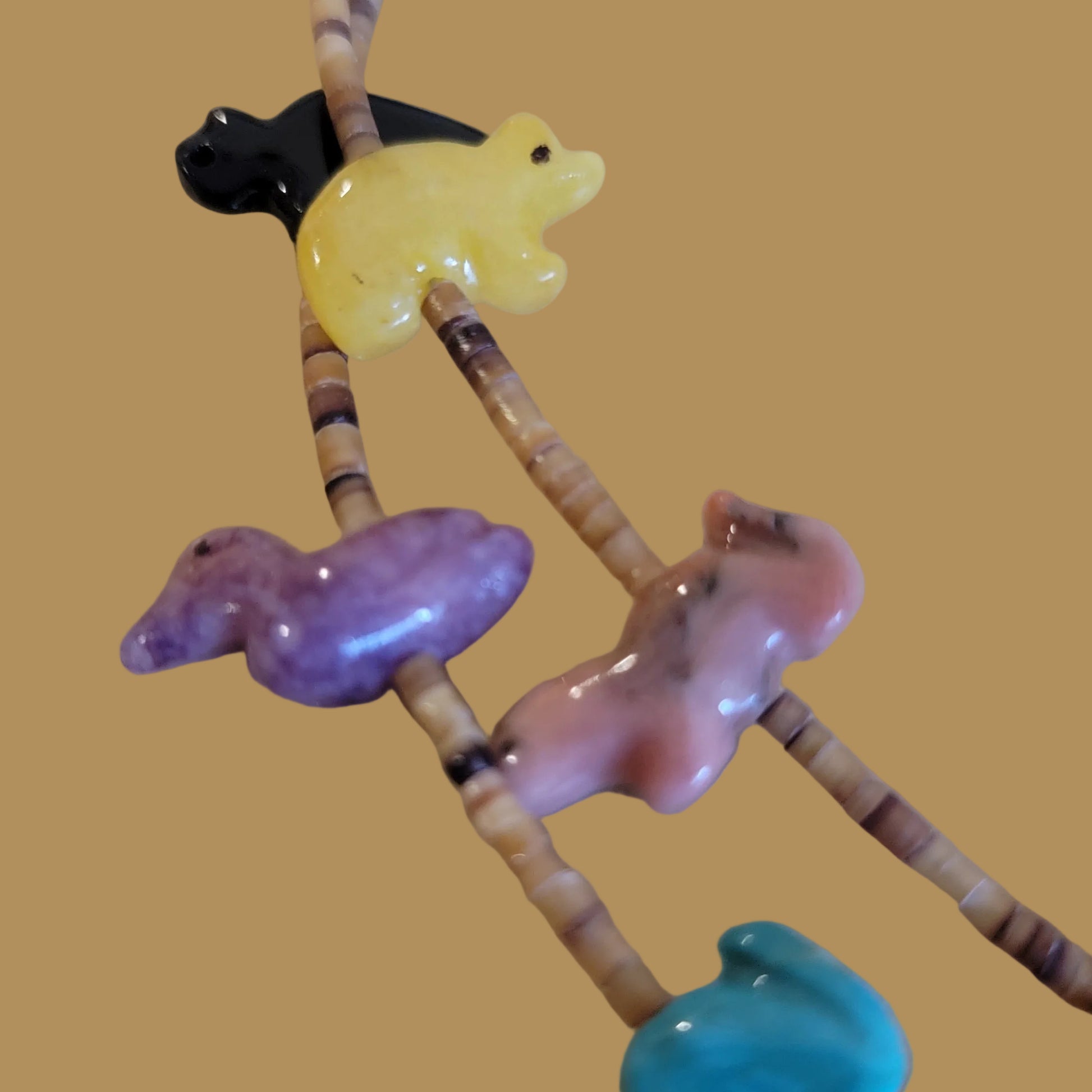 Double Strand Navajo Multi Stone and Shell Zuni Fetish Necklace
