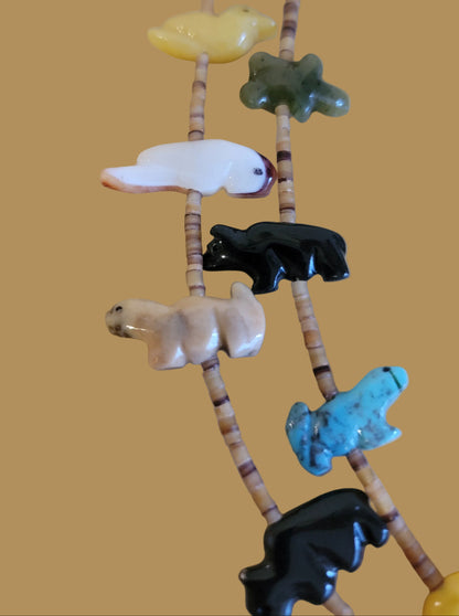 Double Strand Navajo Multi Stone and Shell Zuni Fetish Necklace