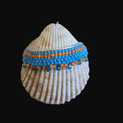 Santa Clara Pueblo Beaded Shell Necklace w/Sterling Chain Indian Beadwork/Jewelry