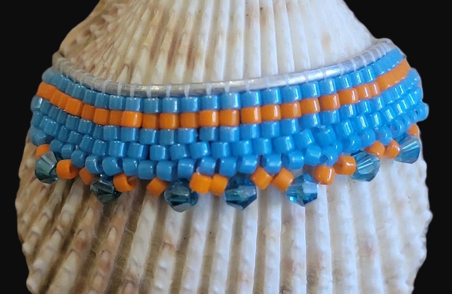 Santa Clara Pueblo Beaded Shell Necklace w/Sterling Chain Indian Beadwork/Jewelry