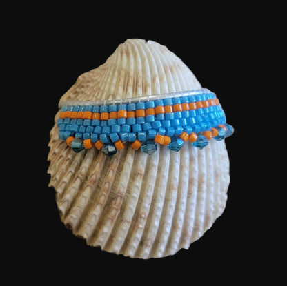 Santa Clara Pueblo Beaded Shell Necklace w/Sterling Chain Indian Beadwork/Jewelry