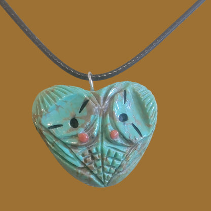Double Campo Frio Turquoise Zuni Maidens Heart Zuni Fetish Necklace/Pendant