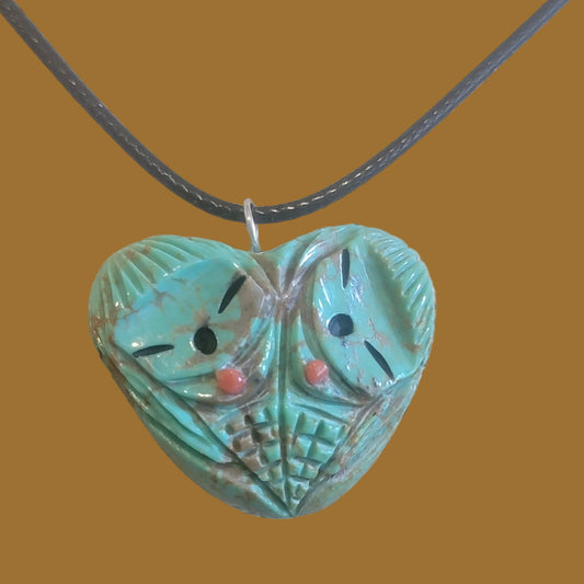 Double Campo Frio Turquoise Zuni Maidens Heart Zuni Fetish Necklace/Pendant