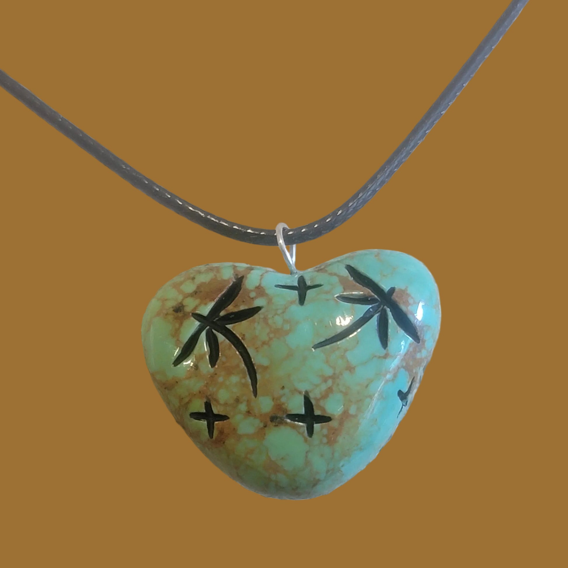 Double Campo Frio Turquoise Zuni Maidens Heart Zuni Fetish Necklace/Pendant
