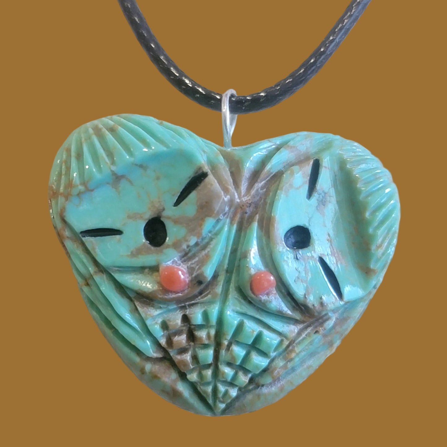 Double Campo Frio Turquoise Zuni Maidens Heart Zuni Fetish Necklace/Pendant