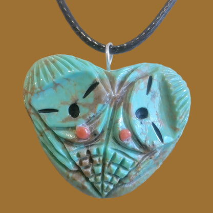 Double Campo Frio Turquoise Zuni Maidens Heart Zuni Fetish Necklace/Pendant