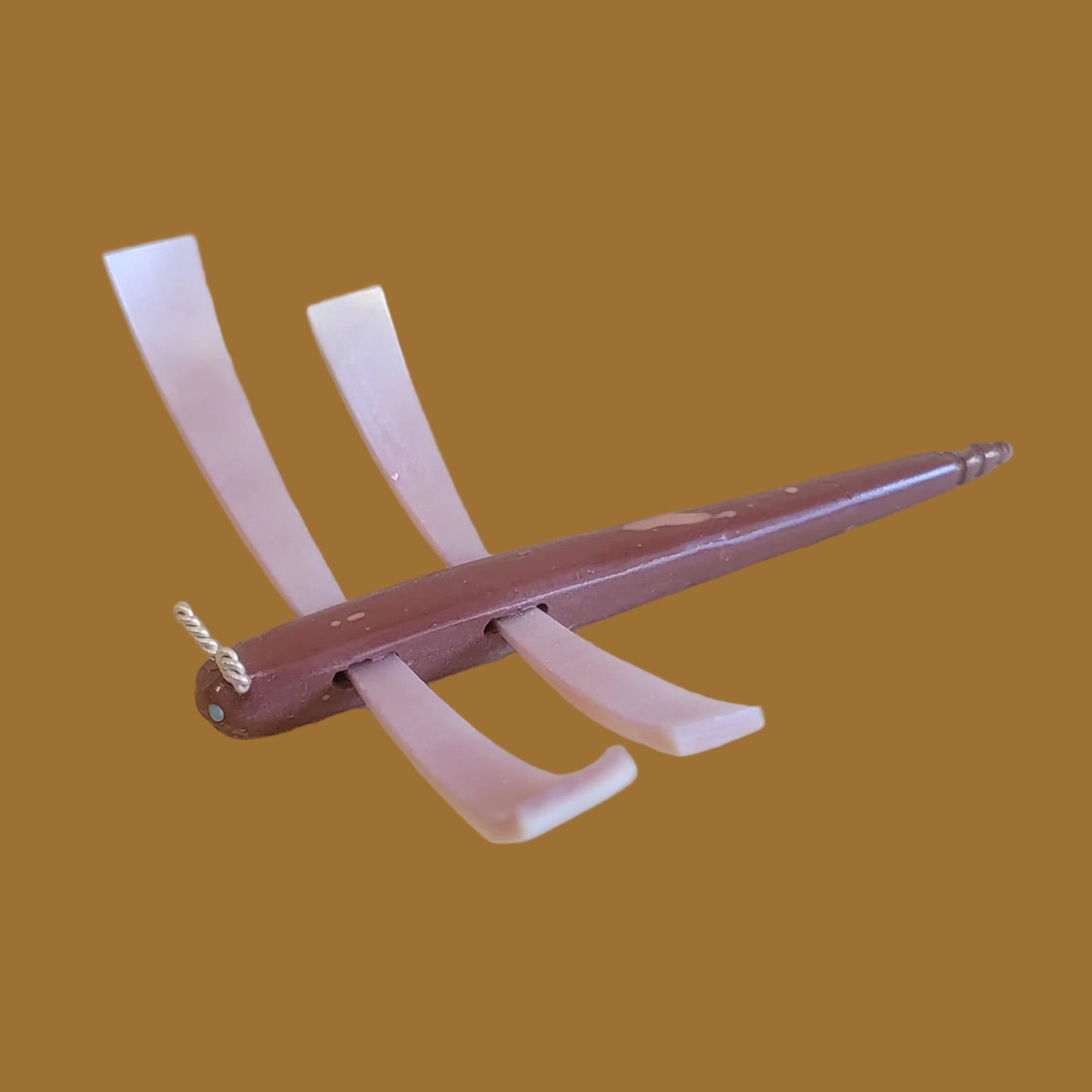 Pipestone and Pink Mussel Shell Zuni Fetish Dragonfly