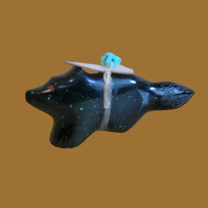 Deep Emerald Goldstone Zuni Fetish Wolf