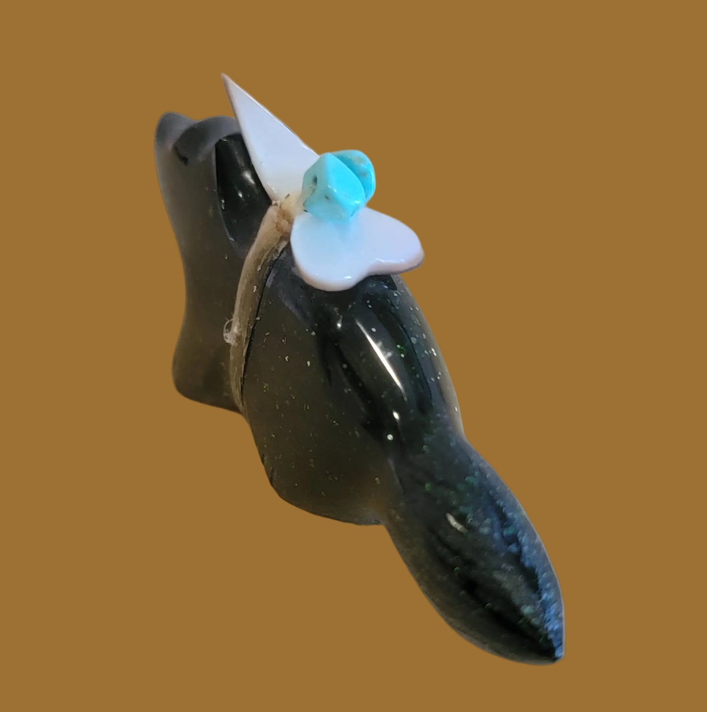 Deep Emerald Goldstone Zuni Fetish Wolf