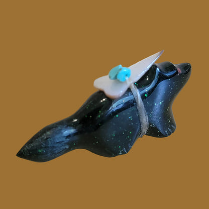 Deep Emerald Goldstone Zuni Fetish Wolf