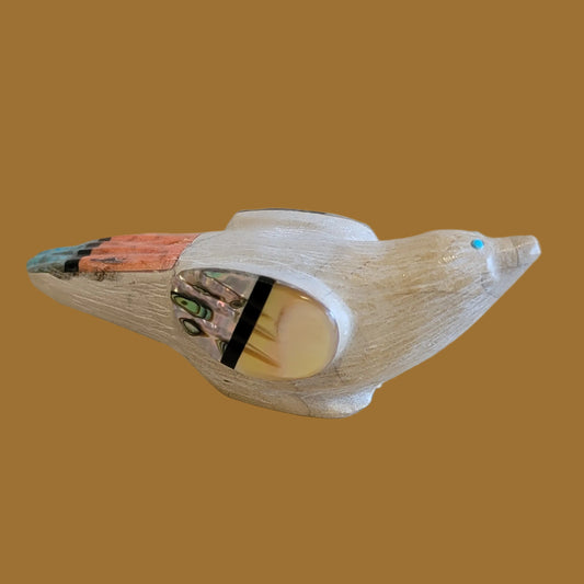Beautiful Travertine Songbird w/ Inlay Zuni Fetish