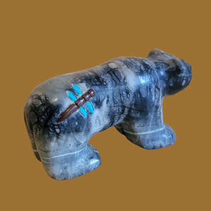 Picasso Marble Bear w/ Dragonfly Zuni Fetish