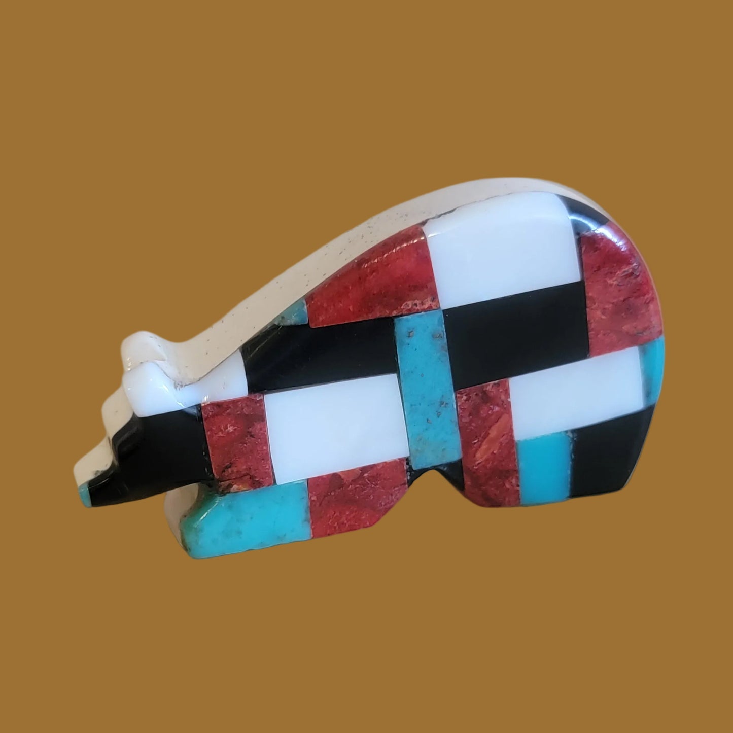 Mosaic Inlay Serpentine Bear Zuni Fetish