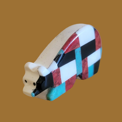 Mosaic Inlay Serpentine Bear Zuni Fetish
