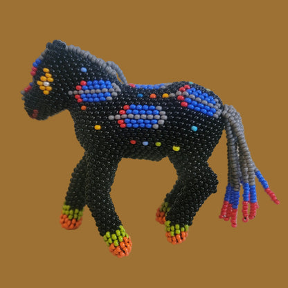 Zuni Pueblo Fully Beaded Horse w/Prayer Feather Pattern Indian Beadwork