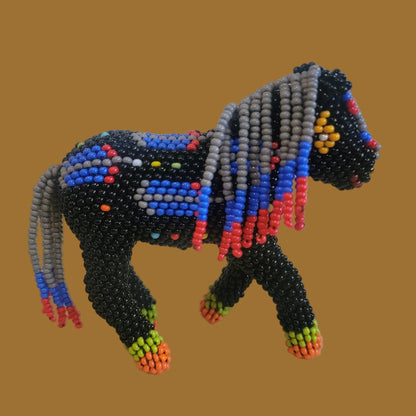 Zuni Pueblo Fully Beaded Horse w/Prayer Feather Pattern Indian Beadwork