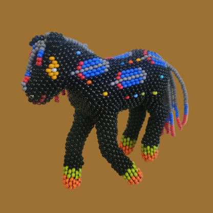 Zuni Pueblo Fully Beaded Horse w/Prayer Feather Pattern Indian Beadwork