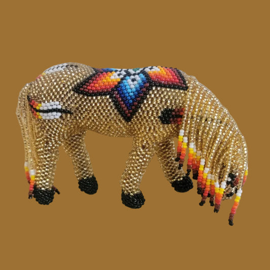 Large and Shiny Grazing Fully Beaded Zuni Horse Indian Beadwork