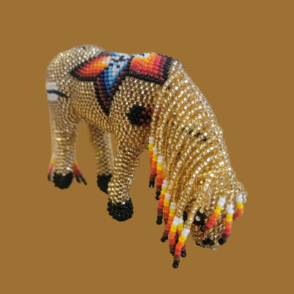 Large and Shiny Grazing Fully Beaded Zuni Horse Indian Beadwork