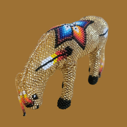 Large and Shiny Grazing Fully Beaded Zuni Horse Indian Beadwork