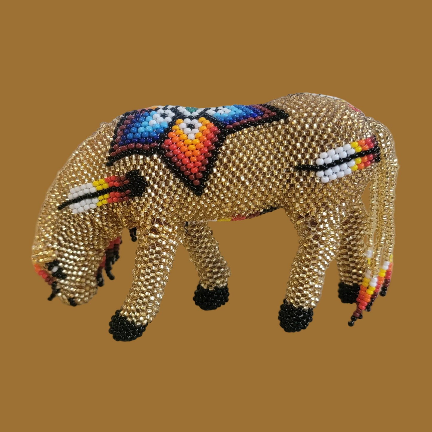 Large and Shiny Grazing Fully Beaded Zuni Horse Indian Beadwork