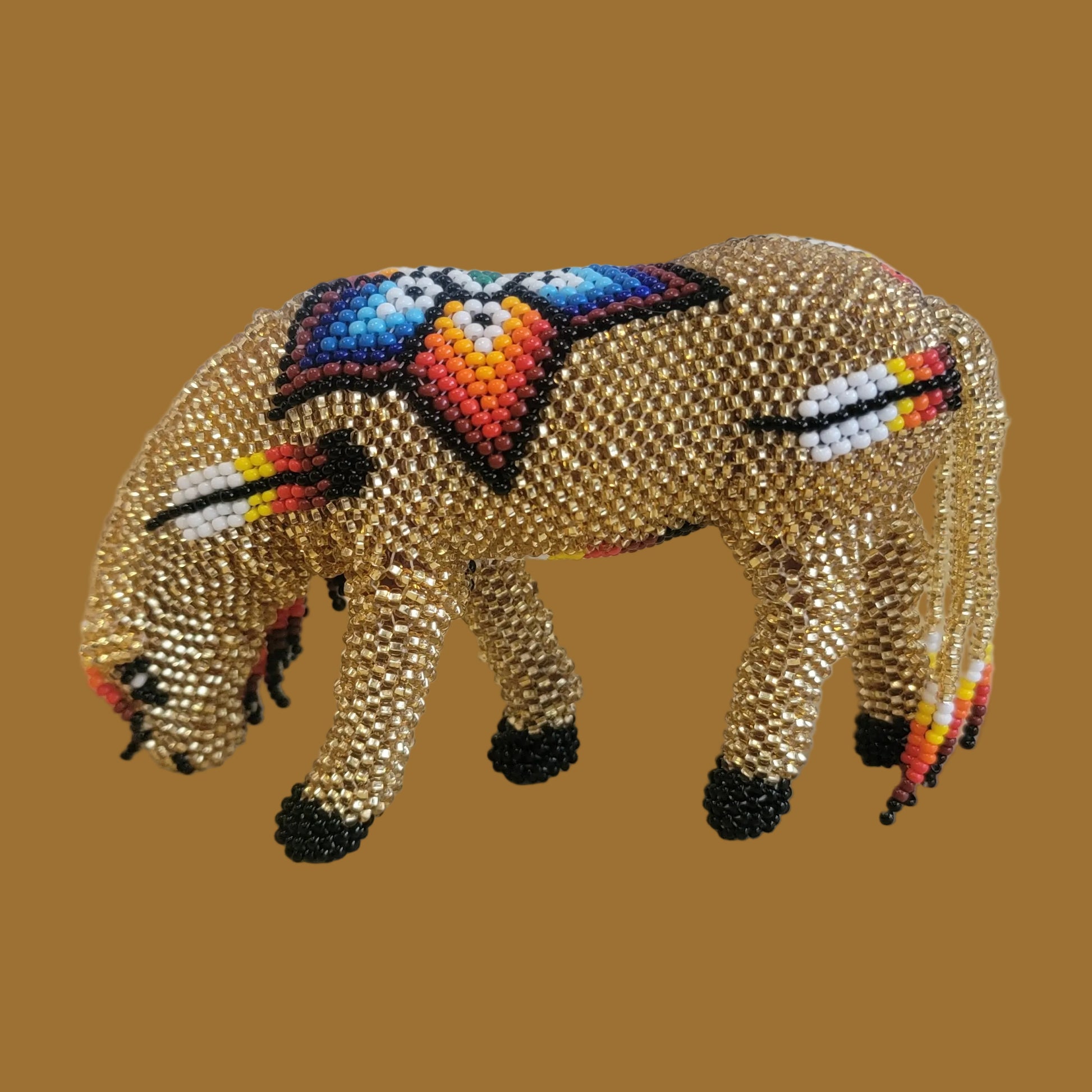 Large and Shiny Grazing Fully Beaded Zuni Horse Indian Beadwork