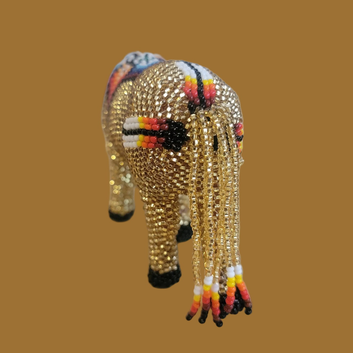 Large and Shiny Grazing Fully Beaded Zuni Horse Indian Beadwork