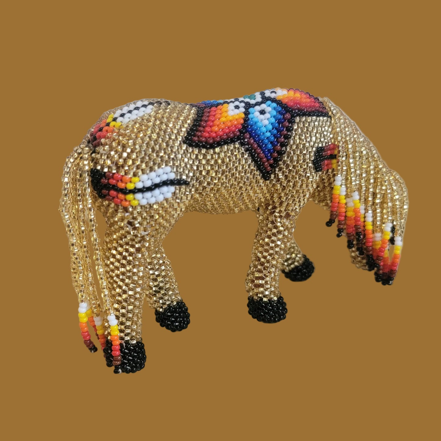 Large and Shiny Grazing Fully Beaded Zuni Horse Indian Beadwork