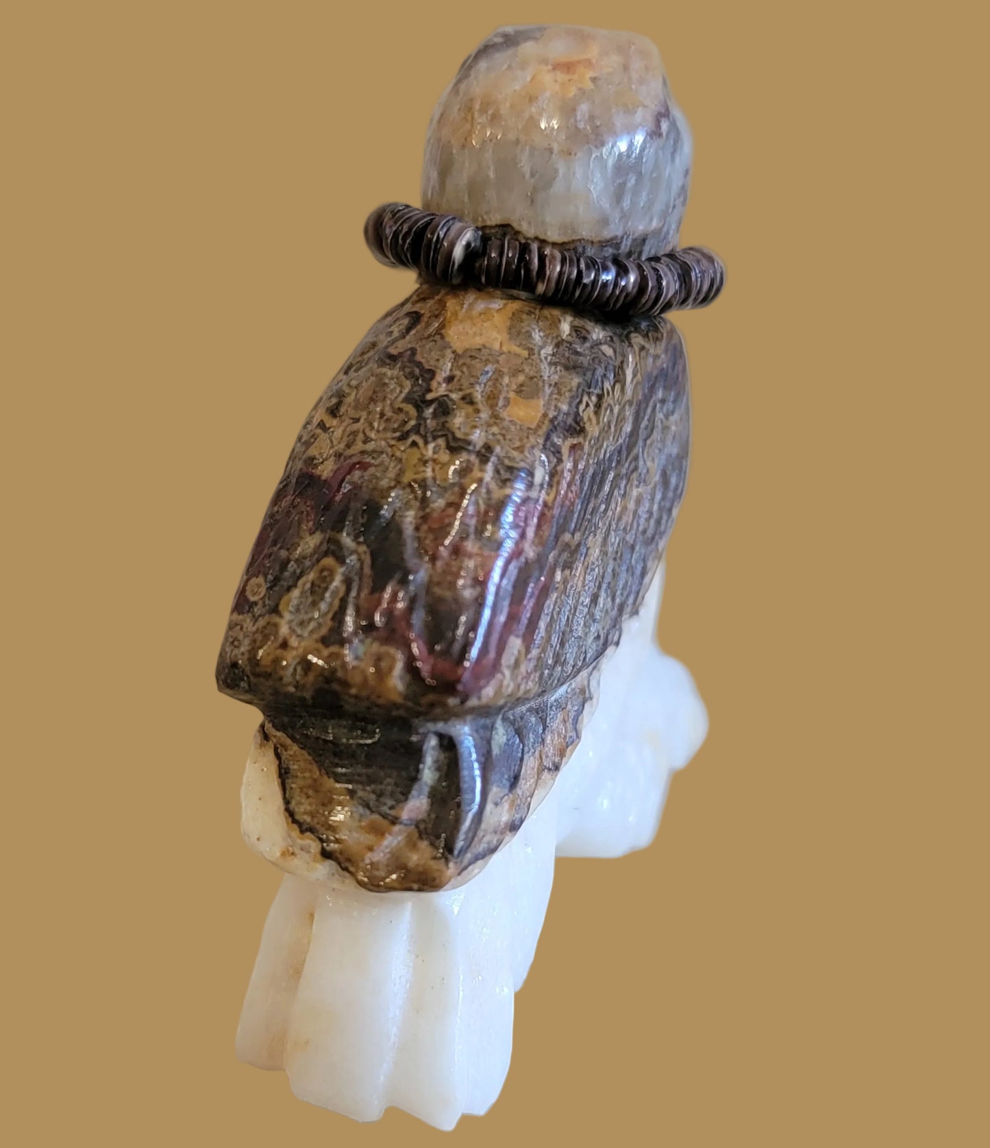 Onyx Hawk is Beautifully Adorned in Silver and Turquoise Zuni Fetish