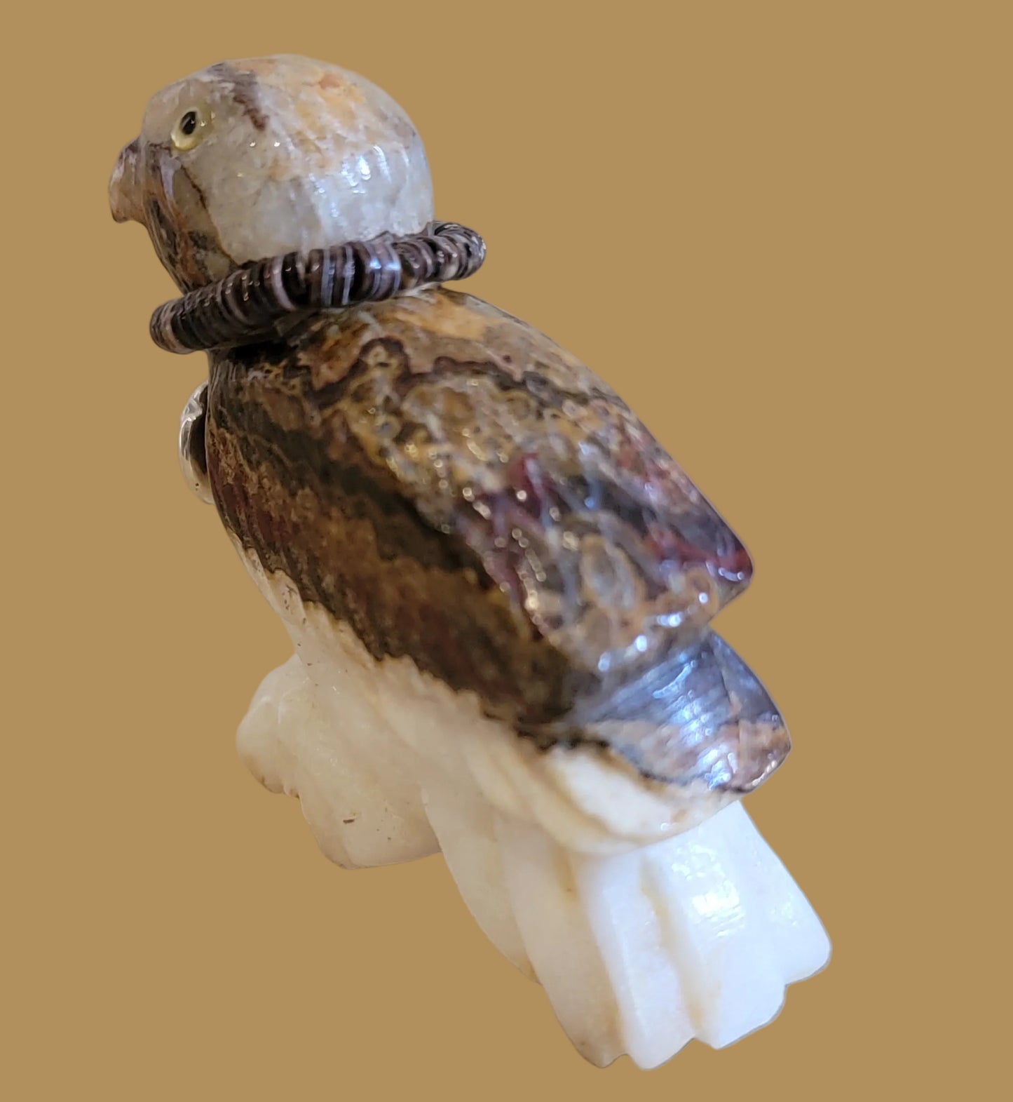 Onyx Hawk is Beautifully Adorned in Silver and Turquoise Zuni Fetish