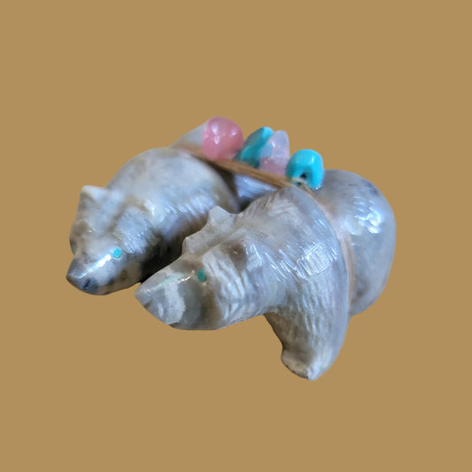 Double Picasso Marble Bears w/ Beautiful Pack Zuni Fetish