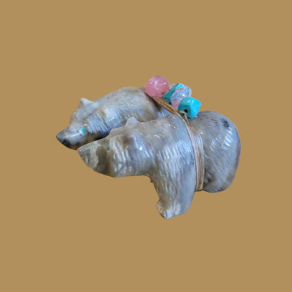 Double Picasso Marble Bears w/ Beautiful Pack Zuni Fetish