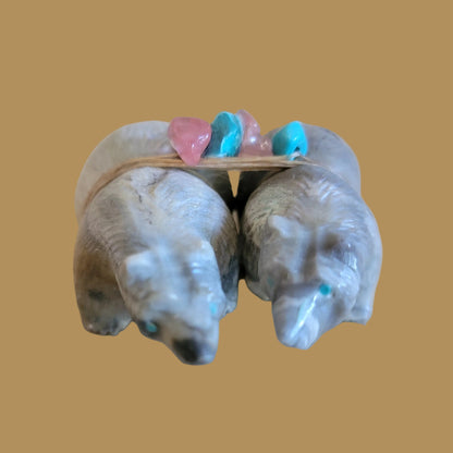 Double Picasso Marble Bears w/ Beautiful Pack Zuni Fetish