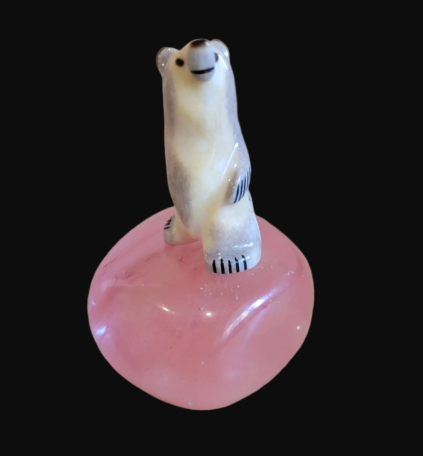 Cherry Quartz w/ Miniature Antler Bear Zuni Fetish