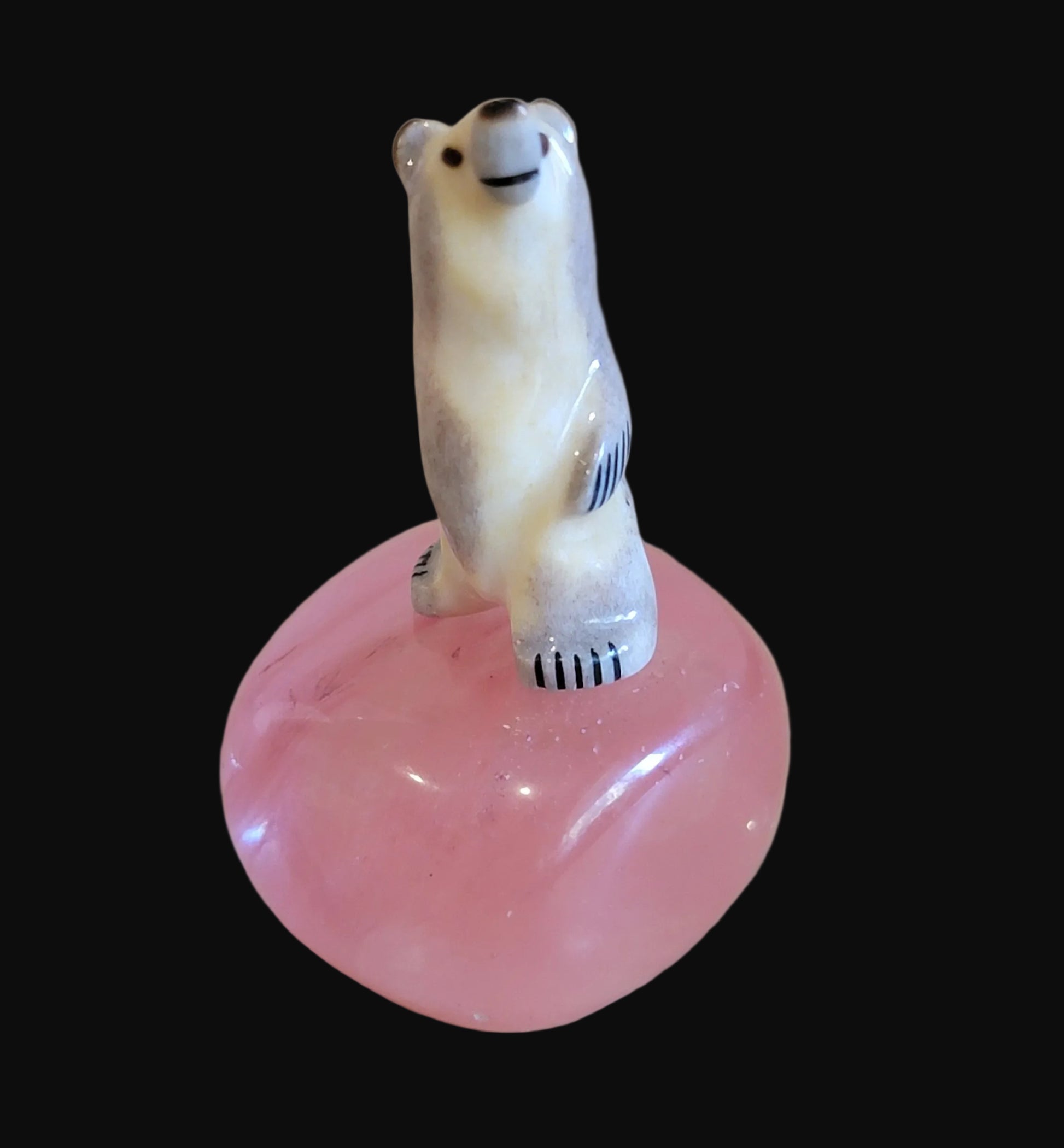 Cherry Quartz w/ Miniature Antler Bear Zuni Fetish